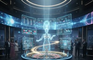 Meja Holografik Dealer Holografik Kasino Futuristik 2026 Meja Holografik